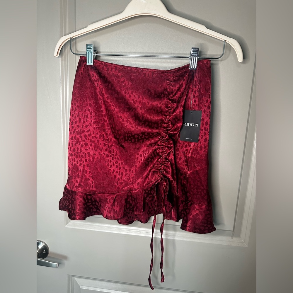 Burgundy Satin Maroon Asymmetrical Mini Skirt with front tie NWT